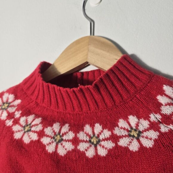 Madewell Floral Hazelwood Pullover SweaterRed Crewneck Boxy Fit Wool Sz Small - Picture 7 of 12